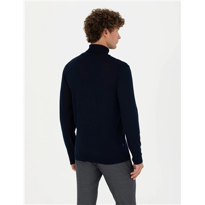 Lacivert Slim Fit Balıkçı Yaka Basic Triko Kazak