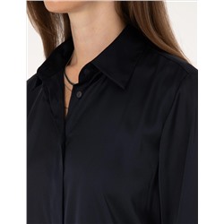 Lacivert Comfort Fit Saten Uzun Kollu Gömlek