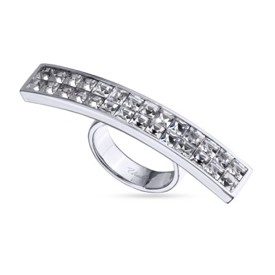 Кольцо Квадро (кристаллы SW белые; покрытие родий), Есть комплект