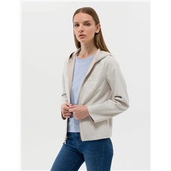 Bej Cropped Slim Deri Ceket