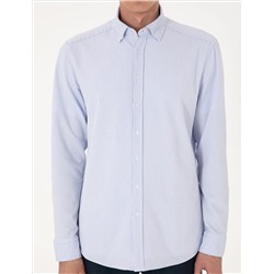 Açık Mavi Slim Fit Çizgili Uzun Kollu Gömlek