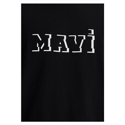 Mavi Baskılı Siyah Tişört Loose Fit / Bol Rahat Kesim 0612686-900