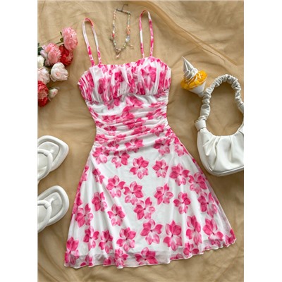 Soleia Women's Summer Vacation Blue & White Floral Mesh Slip Dress Summer Dress Vacation Outfits Women Holiday Dresses For Women Floral Dress Yellow Dress