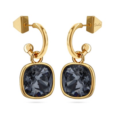 Серьги Триумф (кристаллы SW темно-серые 12мм; покрытие золото), Есть комплект