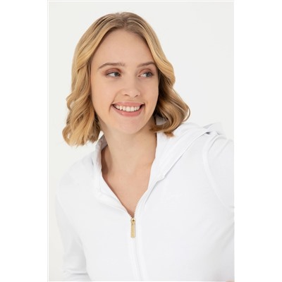 Kadın Beyaz Fermuarlı Sweatshirt