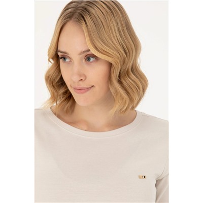 Kadın Krem Kayık Yaka Sweatshirt