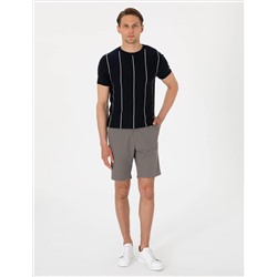 Lacivert Slim Fit  Bisiklet Yaka Çizgili Triko Tişört