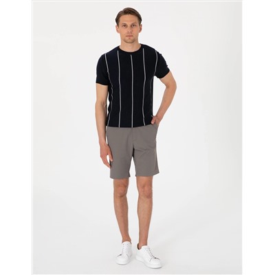 Lacivert Slim Fit  Bisiklet Yaka Çizgili Triko Tişört