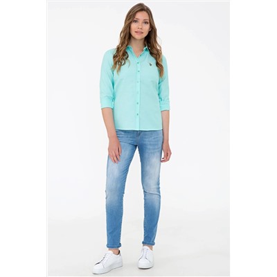 Kadın Mint Uzun Kollu Basic Gömlek