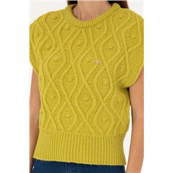 Kadın Fıstık Yeşili Bisiklet Yaka Kazak