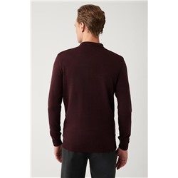 Bordo 3 Düğmeli Polo Yaka Regular Fit Standart Kesim Triko Kazak