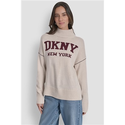 LOGO INTARSIA MOCK-NECK SWEATER