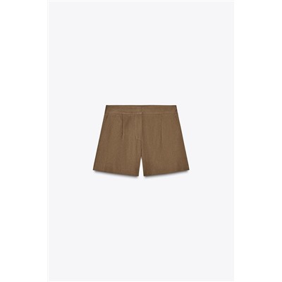 LINEN BLEND PLEATED BERMUDA SHORTS