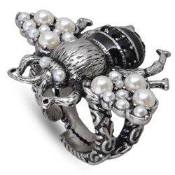 Кольцо (Майорка белая, кристаллы черные; покрытие античное серебро), Есть комплект