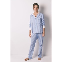 Pijama camisero largo 100% algodón rayas azules
