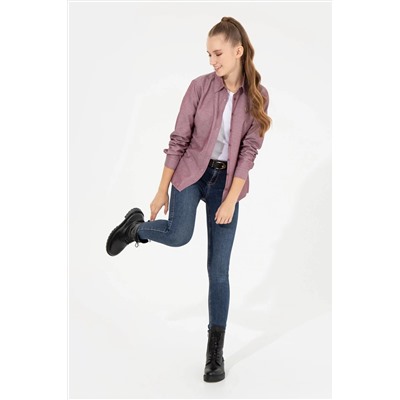 Kadın Vişne Uzun Kollu Basic Gömlek