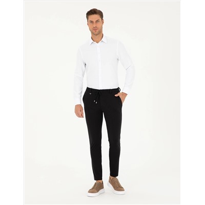 Beyaz Slim Fit Armürlü Uzun Kollu Gömlek