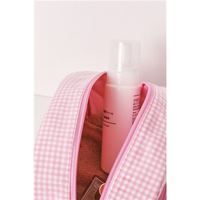 Neceser acolchado cuadros y rayas rosa