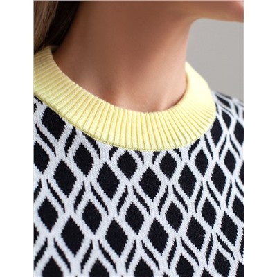 Джемпер с коротким рукавом жаккардовой вязки с принтом ромб