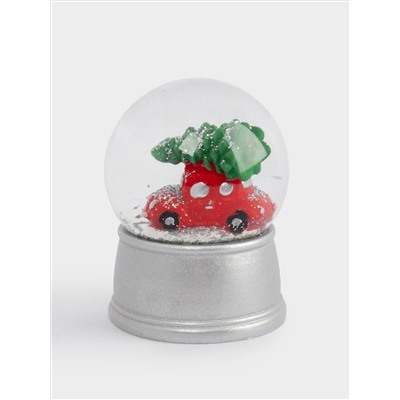 Снежный шар, 7 см, с подсветкой, стекло/полирезин, серебристый, Машина с елкой, New year