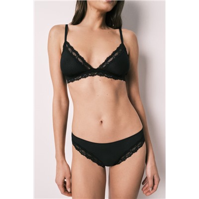 Braga clásica microfibra rayada y encaje negra