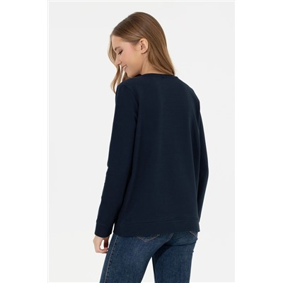 Kadın Lacivert Bisiklet Yaka Sweatshirt