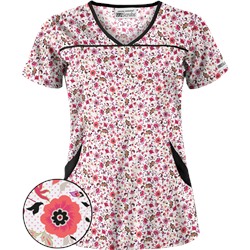 UA Ditzy Bouquet White Print Scrub Top
