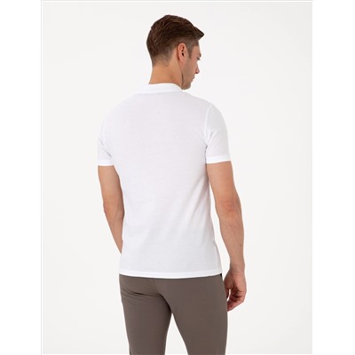 Beyaz Slim Fit %100 Pamuk Polo Yaka Basic Tişört