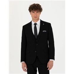 Yelekli Siyah Ekstra Slim Fit Takım Elbise