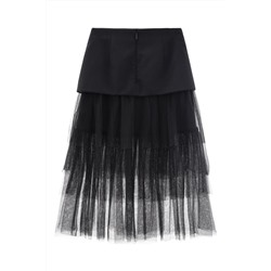 Falda avolantada de lana Negro