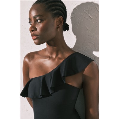 Bañador moldeador volante asimétrico negro