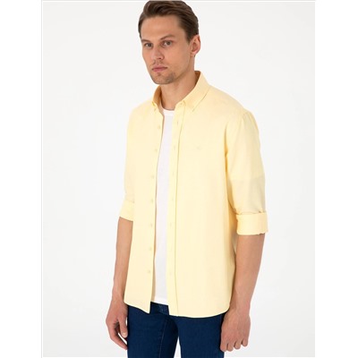 Sarı Oxford Slim Fit Kolay Ütülenebilir Gömlek