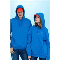 Kobalt Kapüşonlu Oversize Basic Sweatshirt