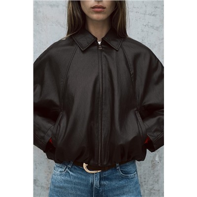LEATHER EFFECT BOMBER JACKET