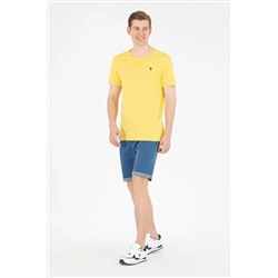 Erkek Koyu Sarı Basic Bisiklet Yaka Tişört