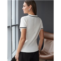 Джемпер с воротником-поло с коротким рукавом тонкой вязки из вискозы