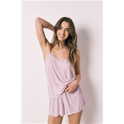 Pijama corto canalé tacto suave rosa