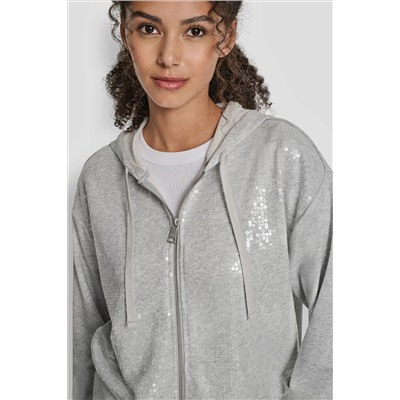 SEQUIN ZIP FRONT HOODIE