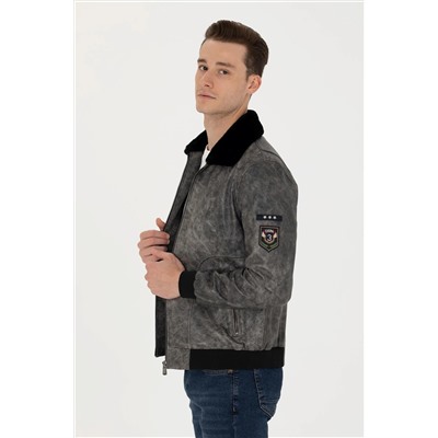 Erkek Antrasit Deri Ceket