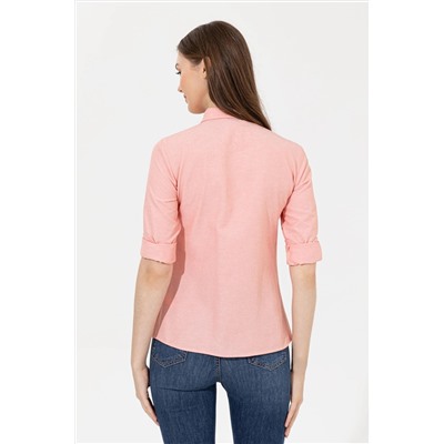 Kadın Somon Uzun Kollu Basic Gömlek