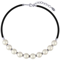 Колье Гевея (Майорка 14мм белая, каучук черный; покрытие родий) 45-50см, Есть комплект