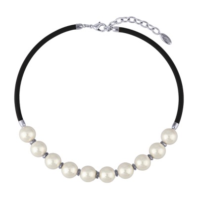 Колье Гевея (Майорка 14мм белая, каучук черный; покрытие родий) 45-50см, Есть комплект