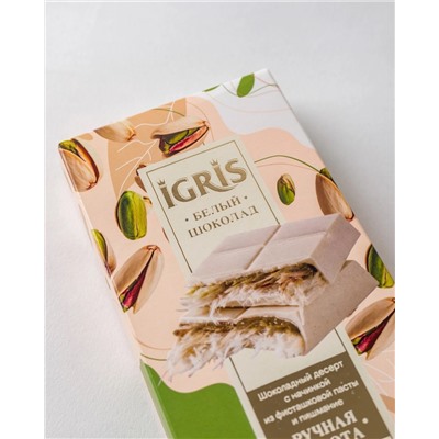 Шоколад белый IGRIS с начинкой из фисташковой пасты и пишмание, 150г