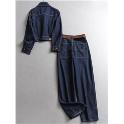 Женский джинсовый костюм  Куртка и джинсы с ремнем