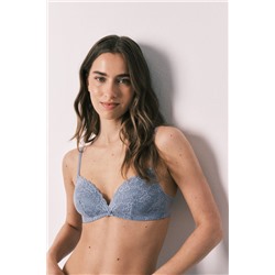Sujetador triangular relleno encaje azul CHARMING
