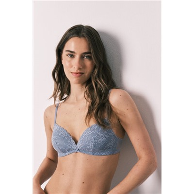 Sujetador triangular relleno encaje azul CHARMING