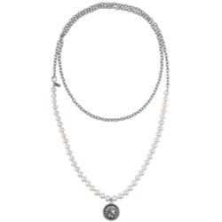 Колье Афродита (жемчуг белый 7-8мм; покрытие античное серебро) 140см, Есть комплект