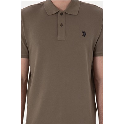 Erkek Slim Fit Polo Yaka Vizon Basic Tişört