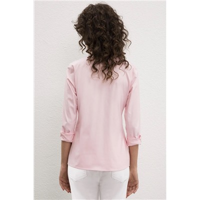 Kadın Pembe Uzun Kollu Basic Gömlek