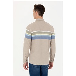 Erkek Açık Haki Uzun Kollu Gömlek